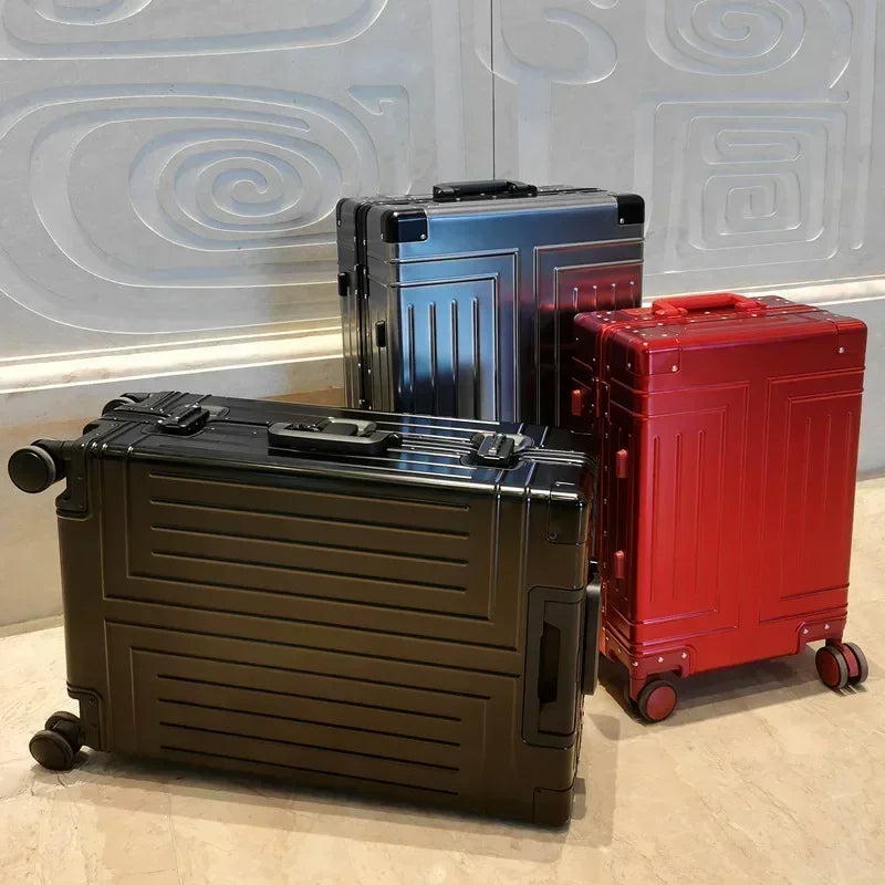 Valise à roulettes argentée — alliage aluminium-magnésium
