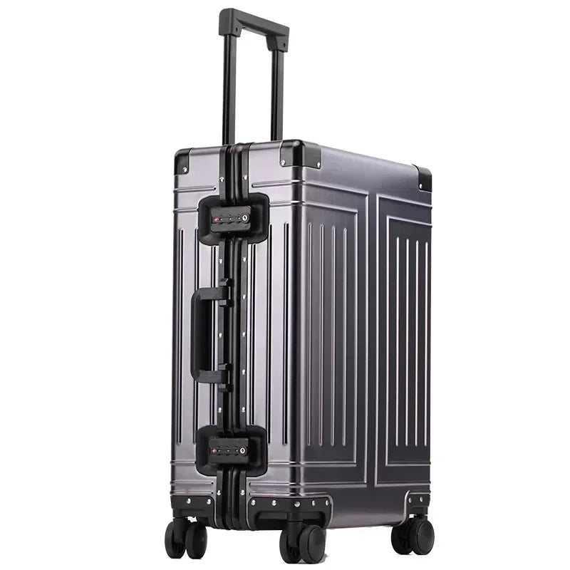 Valise à roulettes argentée — alliage aluminium-magnésium