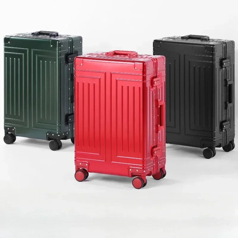 Valise à roulettes argentée — alliage aluminium-magnésium