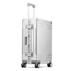 Valise à roulettes argentée — alliage aluminium-magnésium